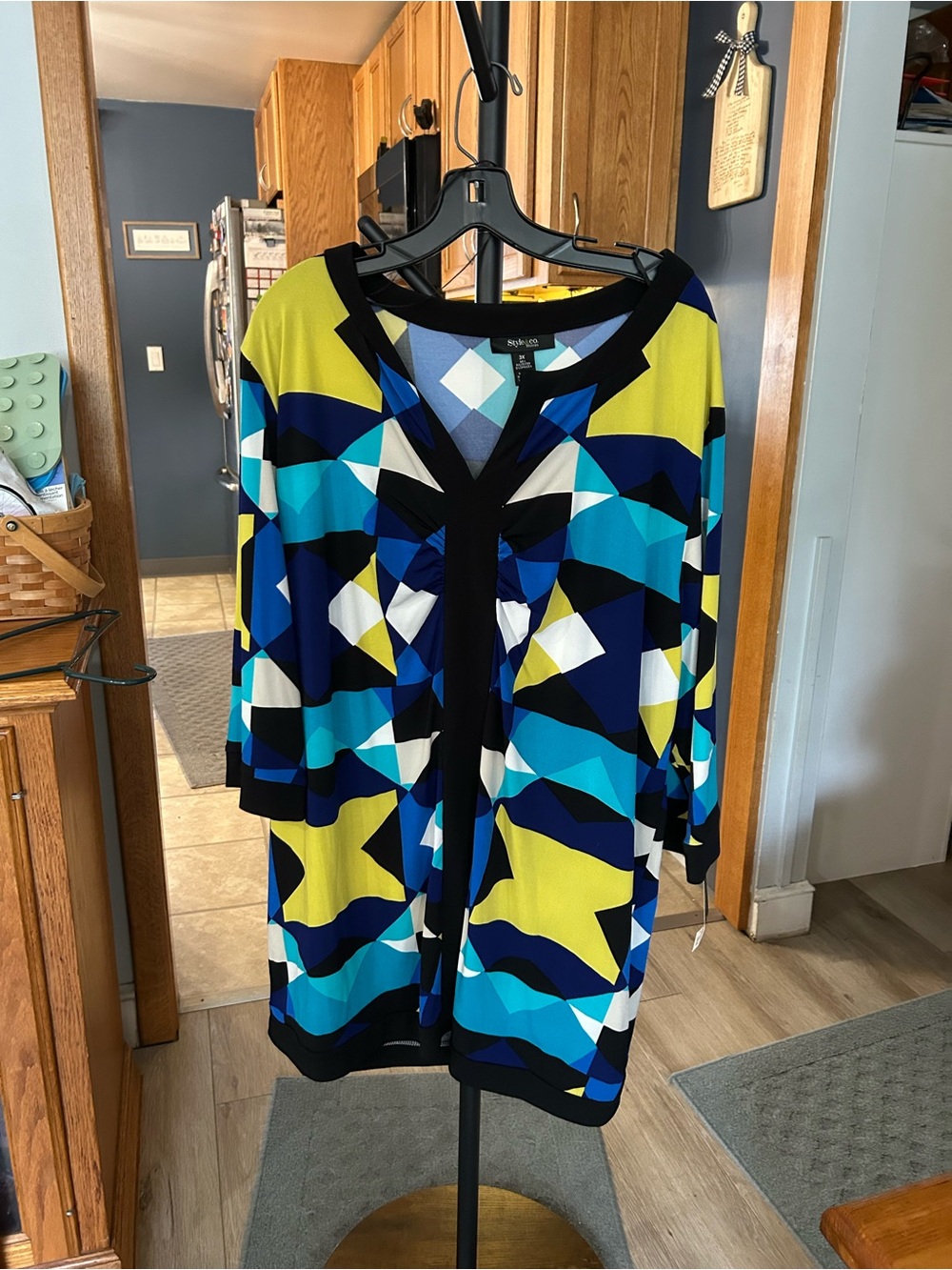 Style & Co. Geometric Print Tunic in Blue, Teal, Yellow, Black & White